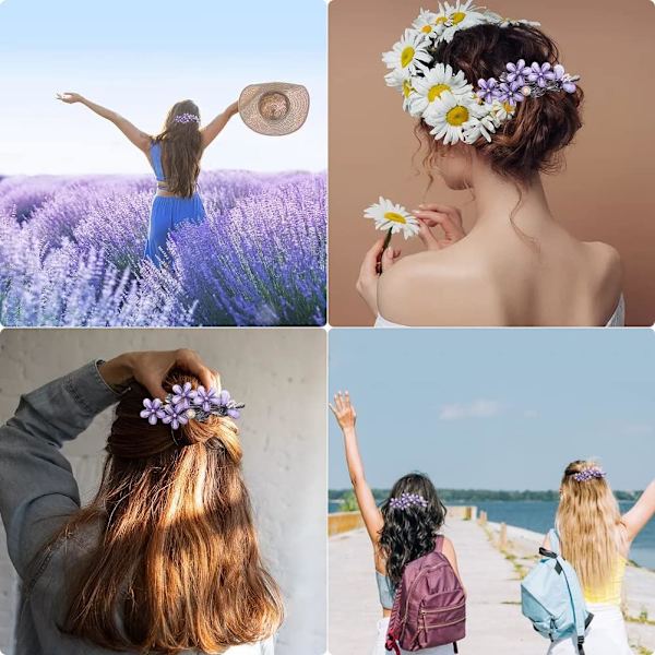 Diamant hårklemmer, 2 stk. Blomster hårspænder hårtilbehør til kvinder og piger, Diamant blomst hårklemmer hårstyling tilbehør (Lilla)