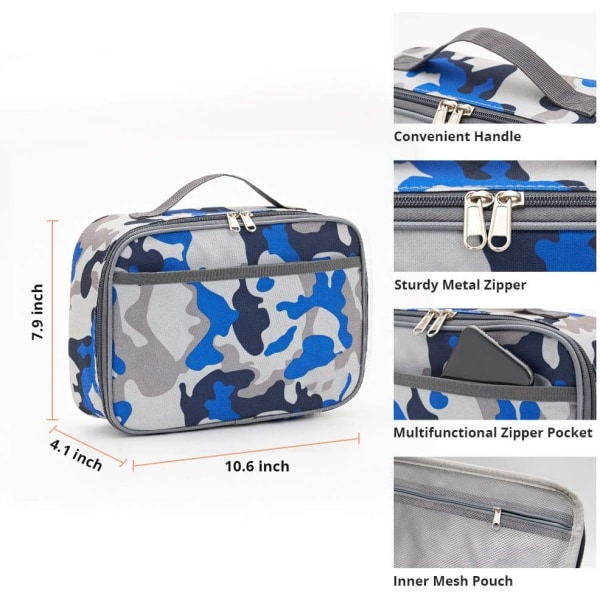Mini barnelunsjboks, isolert gjenbrukbar lunsjpose for jenter og gutter, varm eller kald snacks lunsjboks for skole, arbeid, piknik (Camouflage2)