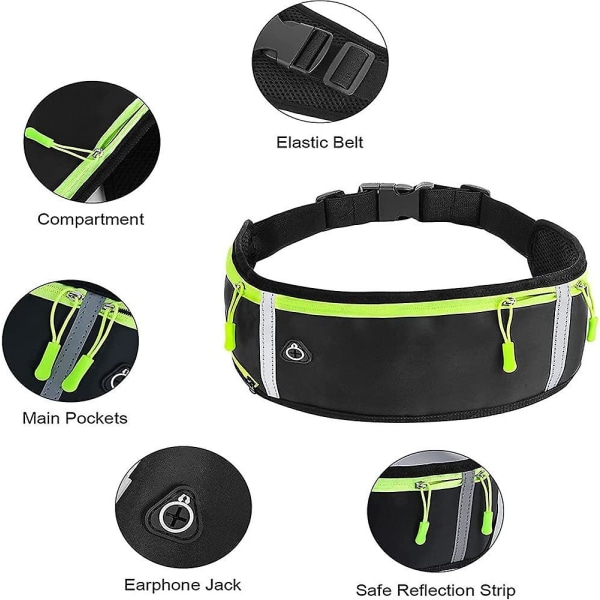 Löparbälte, löpartelefonväska, löparbälte midjeväska, reflexremsa bumbag, vattentät multifunktionell löparväska, för löpning, träning, utomhus