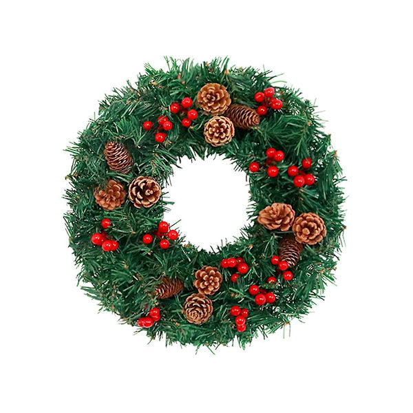 Konstgjord Julkrans med Tallkottar Röda Bär LED-Ljus Girlang för Dörren Vägg Lanthus Dekoration Utomhus Inomhus Festtillbehör 40 cm-colourful lights