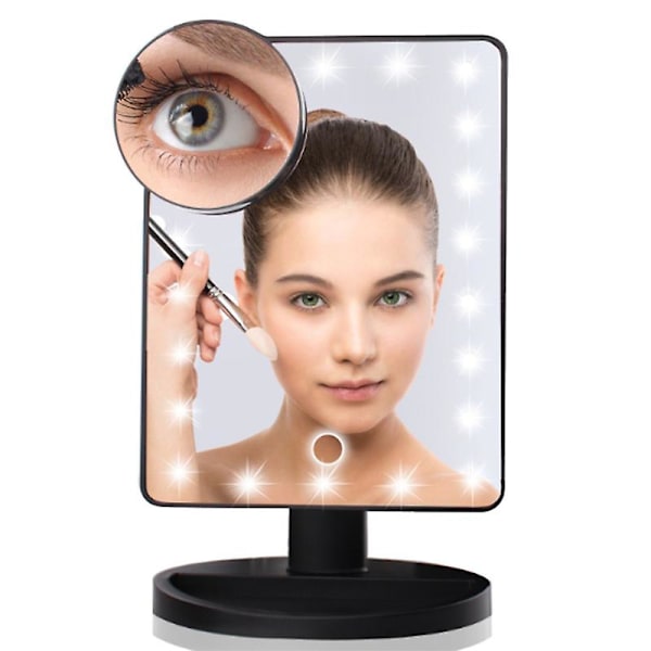 Schramm LED-sminke spejl sort med 10x forstørrelse - sminke spejl med LED - make up spejl med belysning - stand spejl - kosmetik spejl - badeværelse
