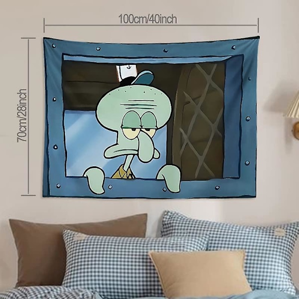 Rolig bläckfisk tecknad gobeläng vägg hängande fönsterdesign för sovrum hem inredning storlek 40x28 tum