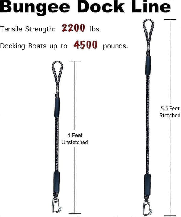 Bungee fortøjningsline med krog, sort fortøjningsline til båd 1,2 m 2-pak & sort