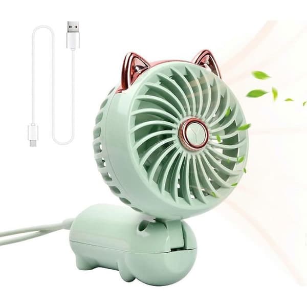 Bærbar mini USB genopladelig ventilator, 3 hastigheder, lille sammenklappelig personlig ventilator (grøn), AquaForge