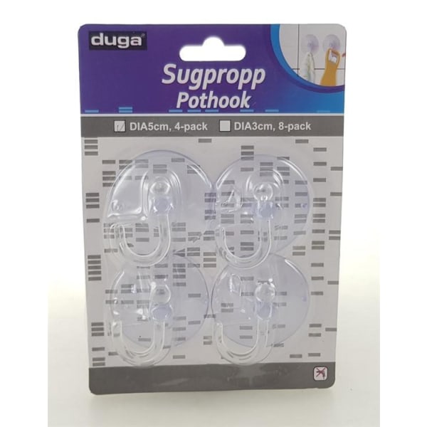 4 -pack - sugproppar med krok / sugkoppar - 50 mm transparent