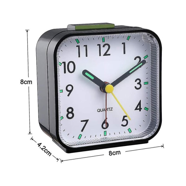 Tyst analog väckarklocka utan tickande, liten batteridriven analog reseväckarklocka, skonsam väckning, pipljud, batteridriven snooze och ljus F