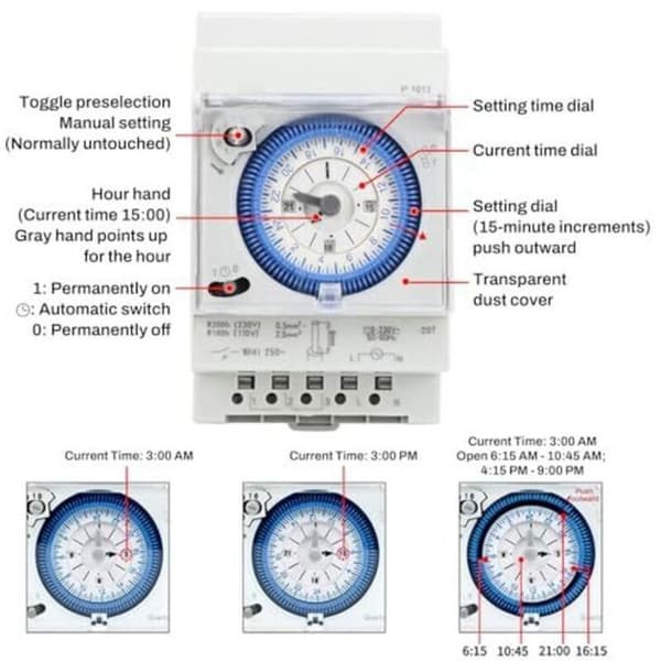 Mekanisk pooltimer - LUSKYKA® - 15-minuters programmering - 24-timmars cykel