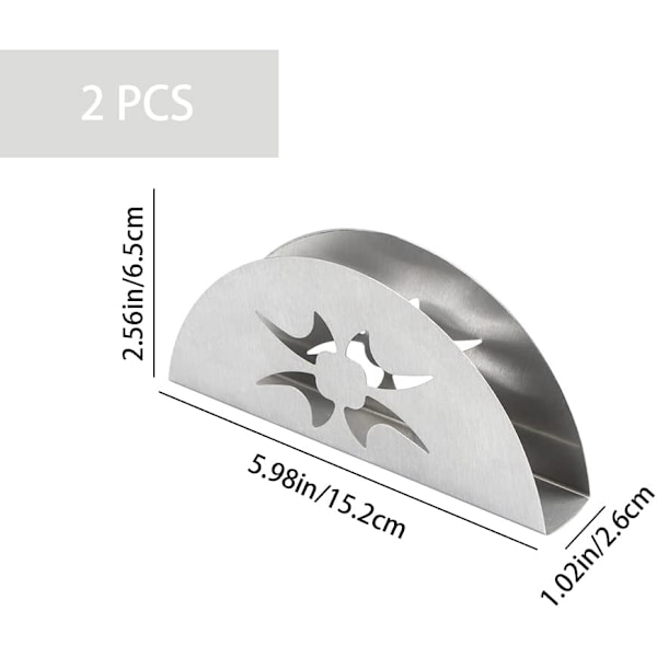 2 stk. servietholder i rustfrit stål, minimalistiske servietholder til køkkenbordplader og spiseborde