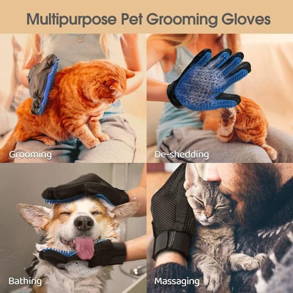 Sæt med 2 plejehandsker til katte og hunde (børstning/massage) – Blå