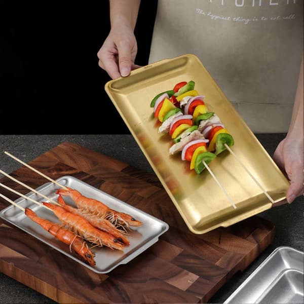 Bakplåt Säker Multifunktionell 304 Rostfritt Stål Värmebeständig Solid Rostfri Bakplåt för Kök Silver L