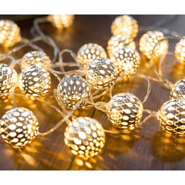Marokkanske Led String Lights - 5m Total Længde 30 Warm White LEDs | Lys krans | Sølvbold i marokkansk orientalsk stil