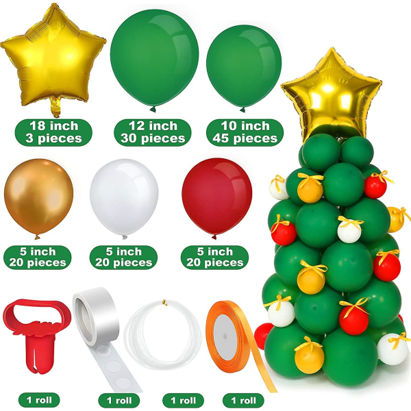 142 kpl Christmas Balloon Garland Arch Kit Joulukuusi Ilmapallot Tähti Ilmapallot Valkoiset Kultaiset Vihreät ja Punaiset Lateksi Ilmapallot Solmiotyökalut, Liimapisteet