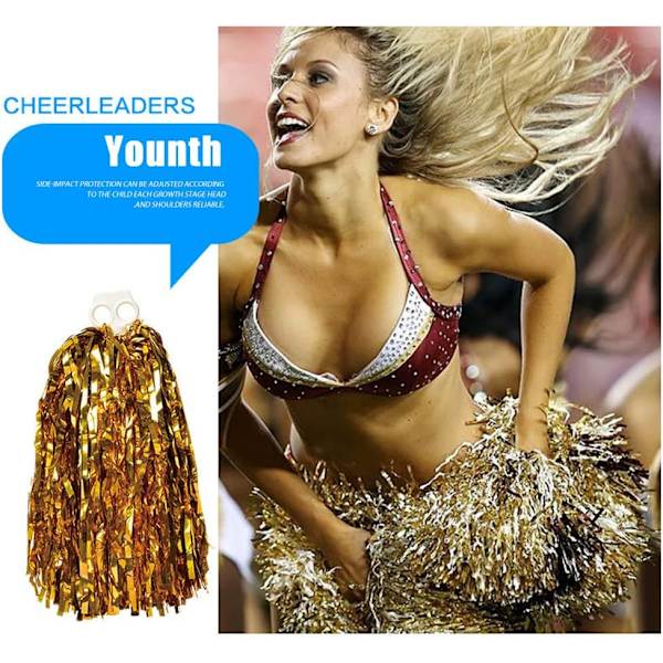 2 Pak Fluffy Cheerleading Pom Poms Ultra Skinnende Metallic Foil Cheerleader Pompoms Håndholdte Cheerleader Pompoms med Plastik Finger Ring