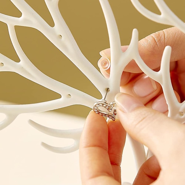 Antlers smykkestativ, tre-lags smykkeholder med skuffer, dekorativt smykketre White