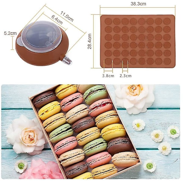 Macaron bagemåtte, marengs macaron plade silikoneform til 48 macaron indsatser med 1 konditorpose og 4 forskellige formede spidser