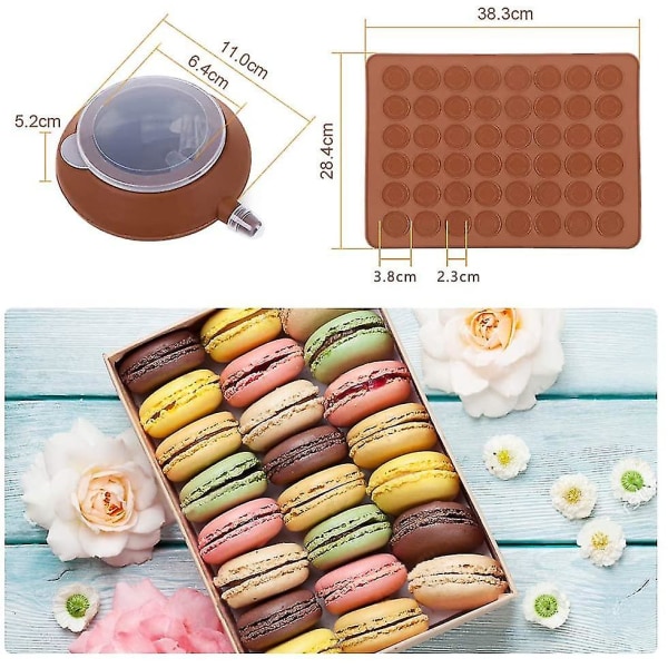 Macaron-bakematte, marengs Macaron-plate silikonform for 48 macaron-innsatser med 1 konditorpose og 4 forskjellige formede tips