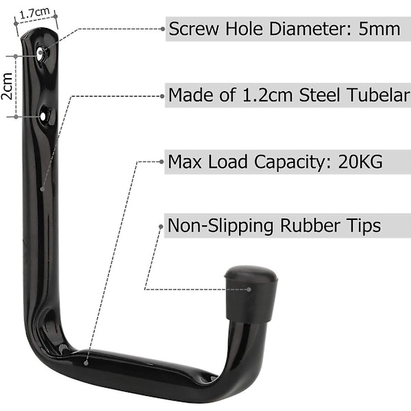 6 stk. Heavy Duty Garage Opbevaring J-Kroge - 11,5 cm X 10 cm