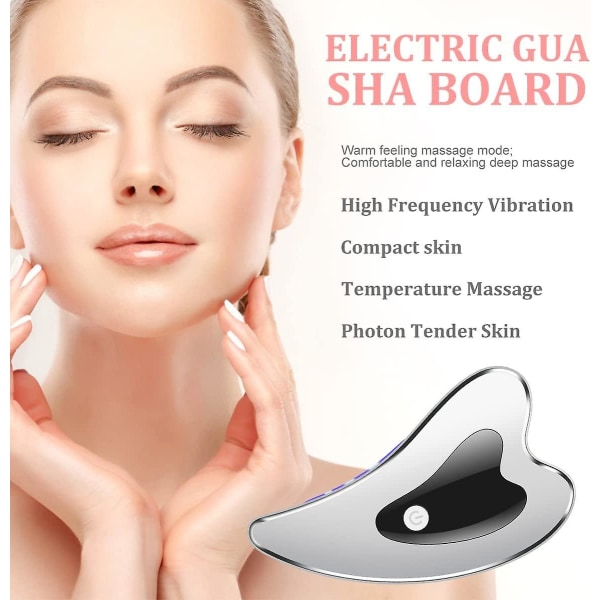 Elektrisk Gua Sha-platta för ansiktsmassage med vibration, uppvärmning, skrapning och ljus