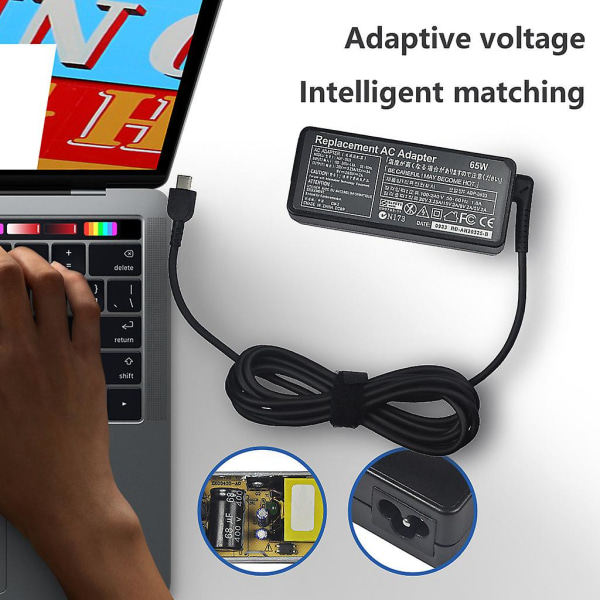 Typ-c AC Adapter Laddare Power för Lenovo Laptop Notebook Usb-c 65w