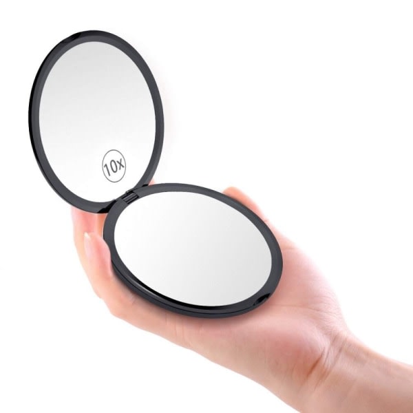 10x Forstørrelse Kompakt Dobbeltsidet Spejl - Kosmetikspejl - Sort