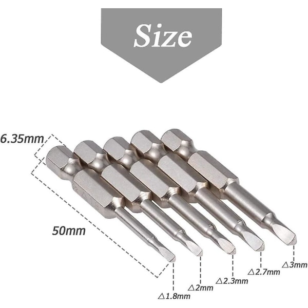 Magnetiske trekant skrutrekker bits, 50mm S2 stål trekant spiss skrutrekker bit 1/4 sekskant skaft trekant skrutrekker bit sett (5 stk)