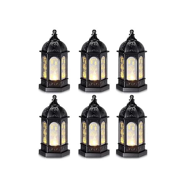 6 kpl Mini Ramadan kynttilä Mubarak lyhty Led Eid Mubarak lyhty Kuu tähti valot Keskipiste sisustus