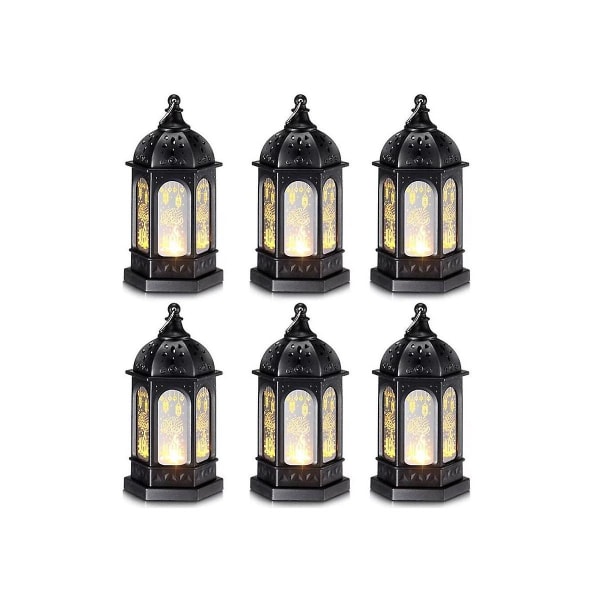 6 stk Mini Ramadan stearinlys Mubarak Lantern Led Eid Mubarak Lantern Moon Star Lights Centerpiece Decor