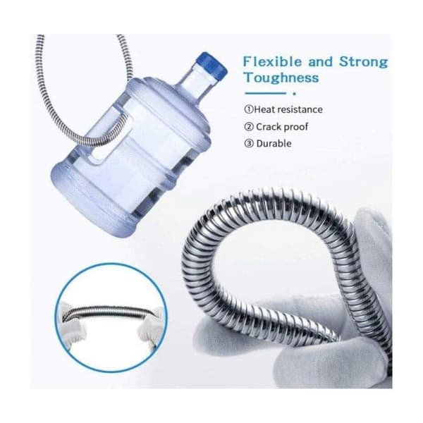 5m bruseslange i rustfrit stål med solide messingfittings, universal, revnebestandig, forkromet.