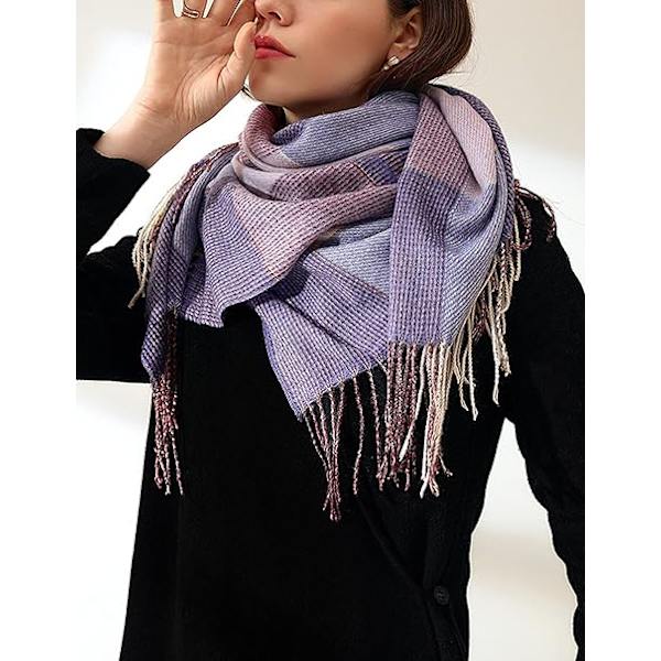 Dame Imitation Cashmere Sjal - Vinter Lang Blød Varmt Tartan Tassel Sjal Sjal til Damer, Tassel Sjal Sjal Gaver til Kvinder (Lilla)