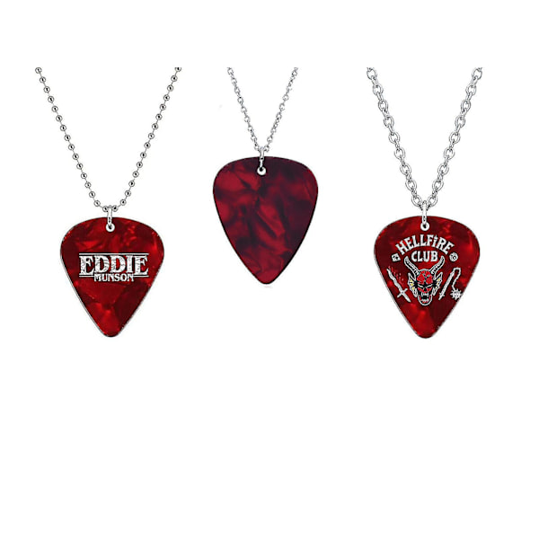 3 kpl Hellfire Club Stranger Things Eddie Munson punainen kitara plektra plectrum pallo kaulakoru