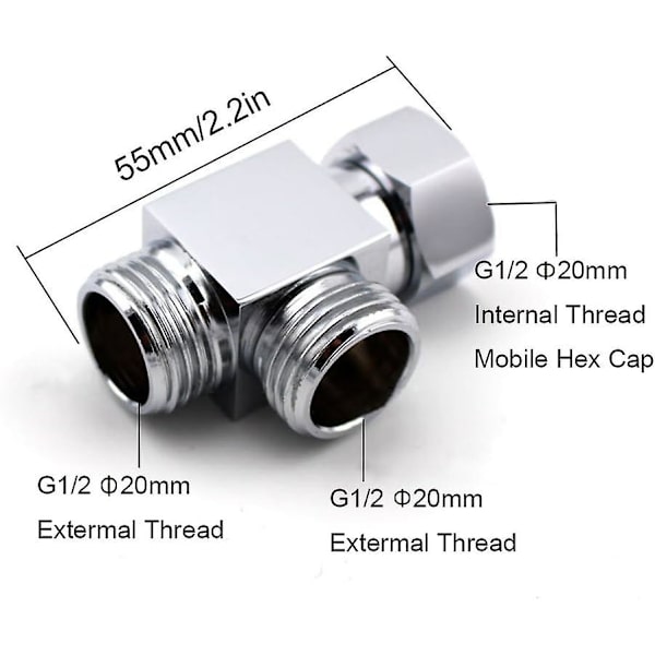 Messing brusearm 3-vejs diverter T til slange standardforbindelse - G1/2\" håndbrusesystem reservedel brusestrømningskontrol splitter T-samlingsadapter