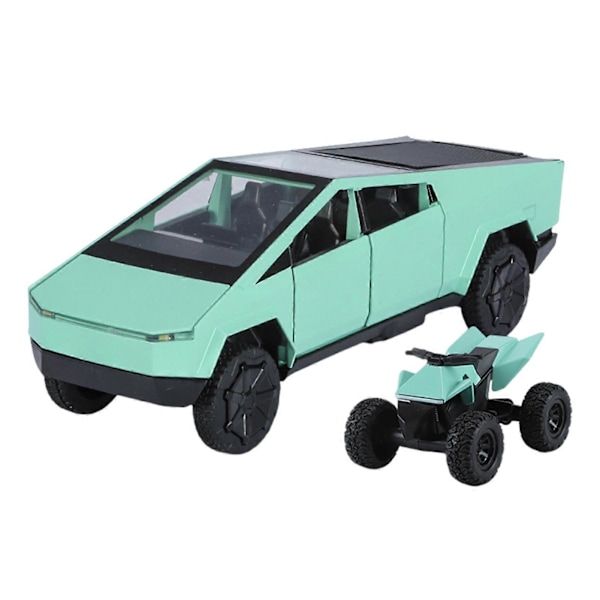 1:32 Metall Cybertruck Modell, Drag-och-Släpp-Lastbil med Fungerande Dörrar, Huv, Baklucka, Ljus & Ljudeffekter, Bil Leksaker för Barn Present Green