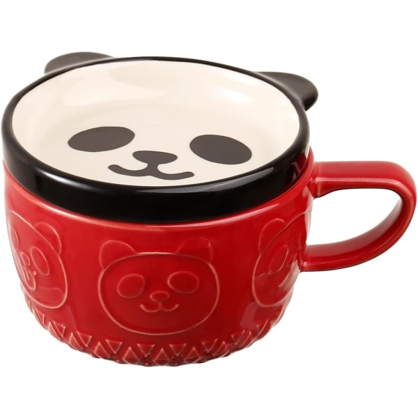 Söt mugg med lock, Djur Kaffe Tekopp Fat Set, Födelsedagspresenter Alla hjärtans Mors Dag Påsk Julklappar (Panda)