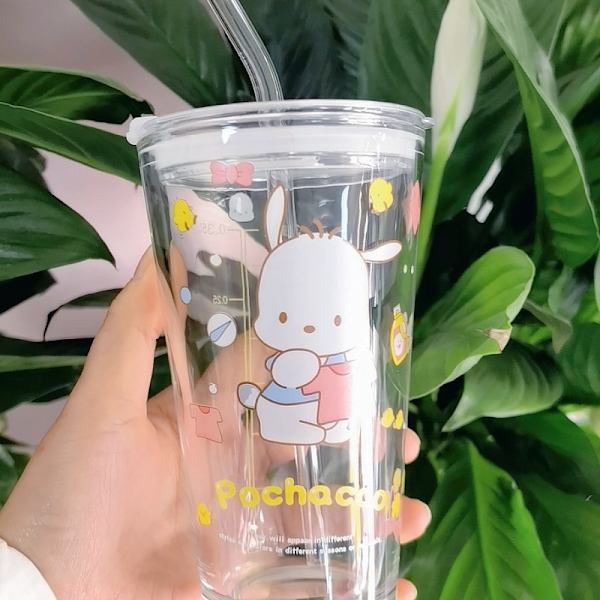 Transparent Glasvattenkopp Söt Cartoon Frukostkopp Sugrör Med Lock Mjölkjuice Vattenkopp Glas Sippykopp Barnpresent Pacha Dog