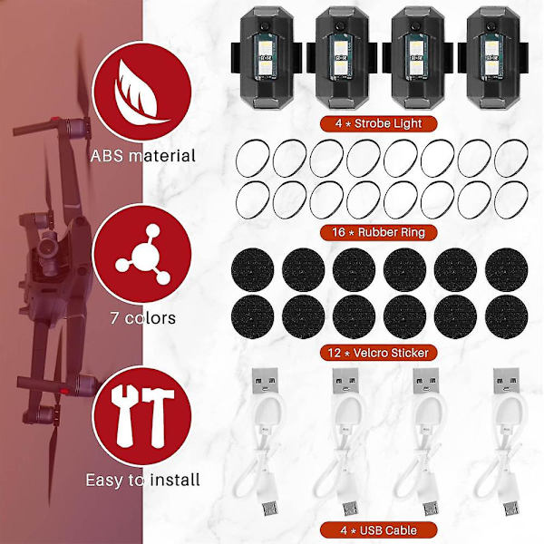 Led Strobe Drone Lys 7 Farger Usb Lading Nattlys For 2s/ Mini 2 /sykkel /terrengsykkel /bil /mot