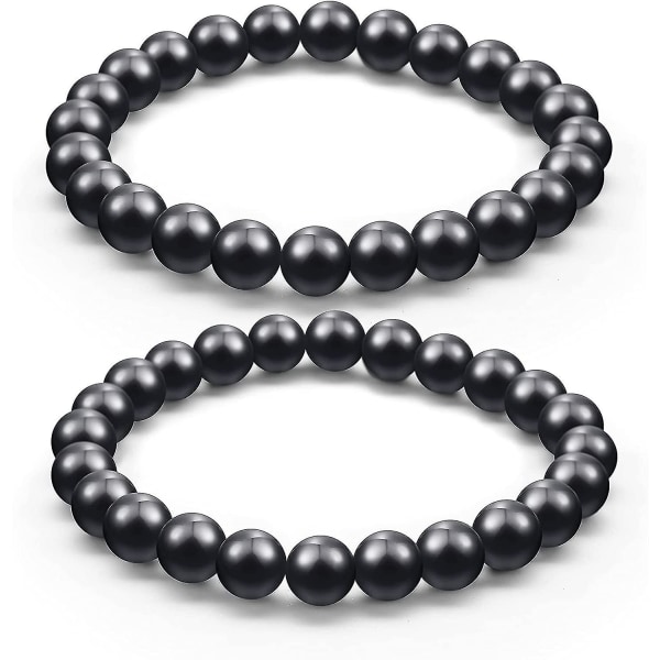 2 stykker Shungite Armbånd Med 8 Mm Shungite Beads Emf Crystal Protection Crystal Energy Stretchy Stones Armbånd Til Mænd Kvinder