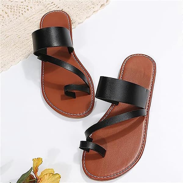 Dame Ensfarvede Flip-flops Kvinde Plus Størrelse Flade Sandaler Egnet Til Strandbrug Black 41