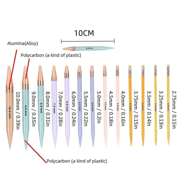 13 par utbytbara stickningsnålar set, cirkulära stickningsnålar med 2,75 mm-10 mm
