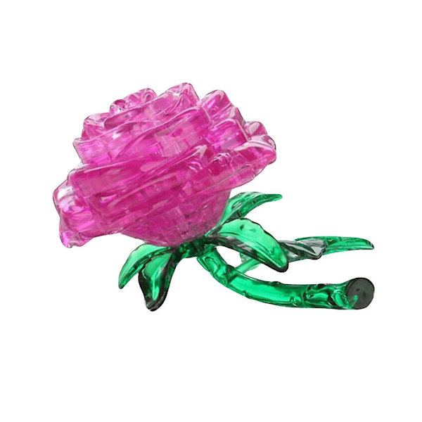 Vacker 3D-rosblomma kristallpussel DIY-pusselgåva pryl barn IQ-leksak Pink