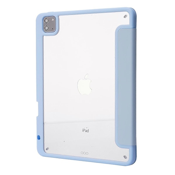 For iPad Pro 12.9-tommers (2021)/(2020)/(2018) Nettbrettveske Auto Wake/Sleep Origami Stativ PU-Lær + Akryl Deksel Sky Blue