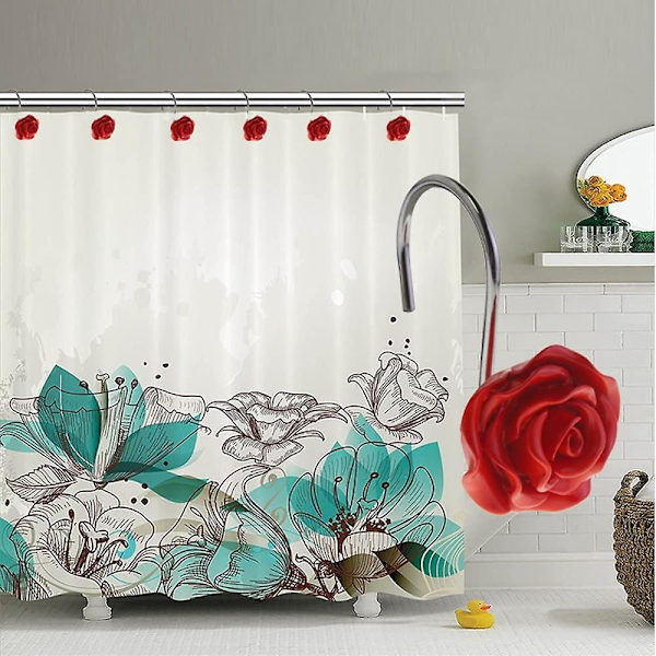 12 stk. Hjemmemode Dekorative Anti Rust Bruseforhængskroge Rose Design Bruseforhængsringe Kroge (rød)