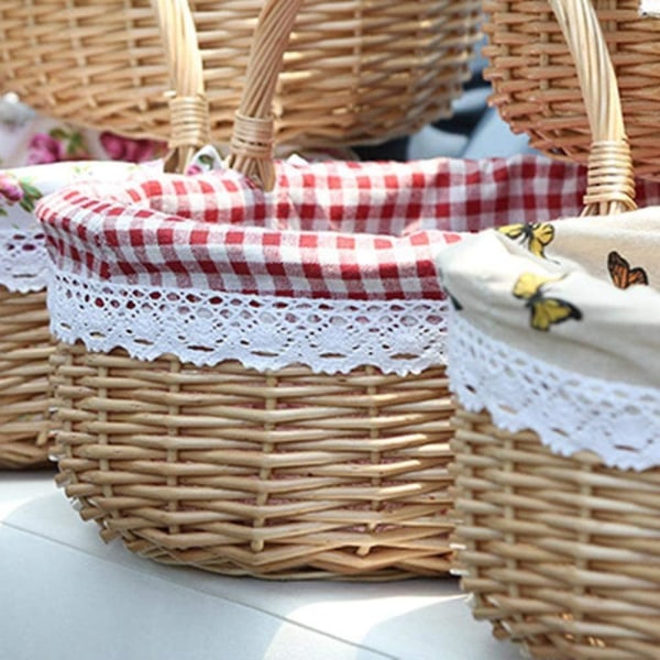 Fletkurv Gavekurve Tom Oval Pileflettet Picnickurv Med Håndtag Bryllupskurv Lille