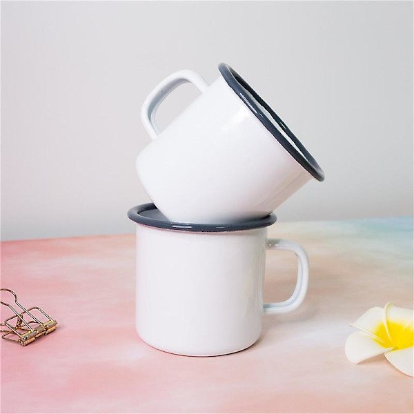 Hvid emalje espressokopper til bordservice - Metal udendørs camping kaffekopper til varme drikke - 380 ml 1 stk, hvid)