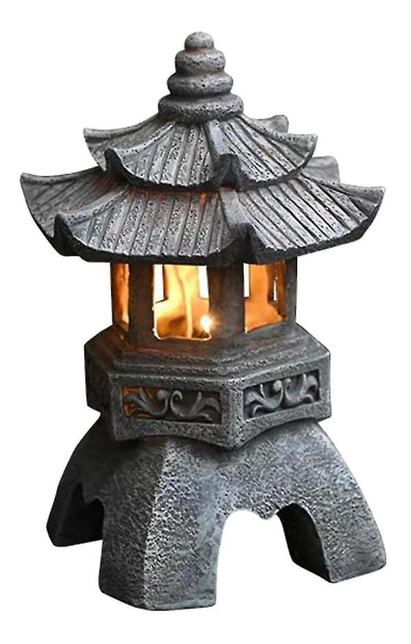 Pagode Lykt Hagelampe Solcellelampe Stein Pagode Dekorasjon