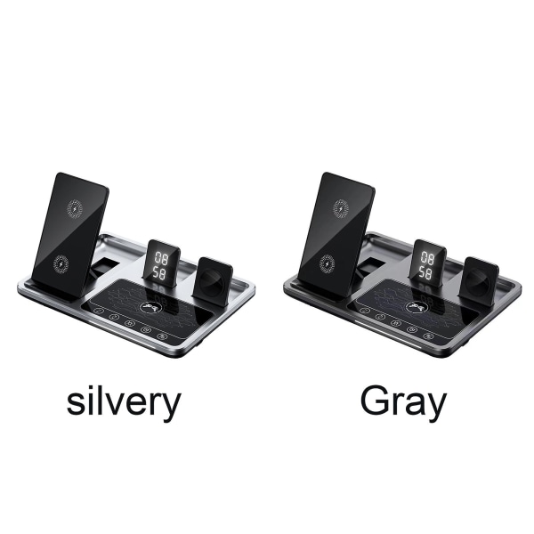 3-in-1 Langaton kosketusnäytöllinen latausasema älypuhelimille, kelloille ja kuulokkeille Gray