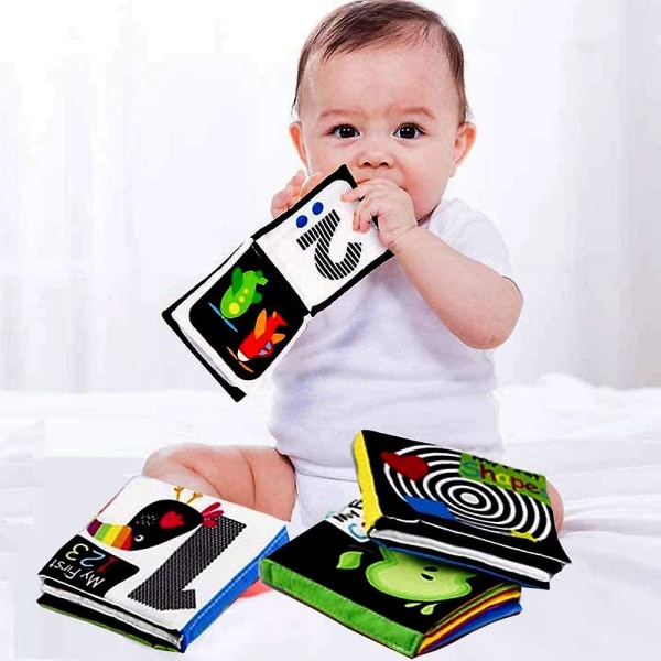 Sensoriset mustavalkoiset kirjat vastasyntyneille 4 suuren kontrastin kirjaa baby lelu 0-3 6 12 kuukaudelle