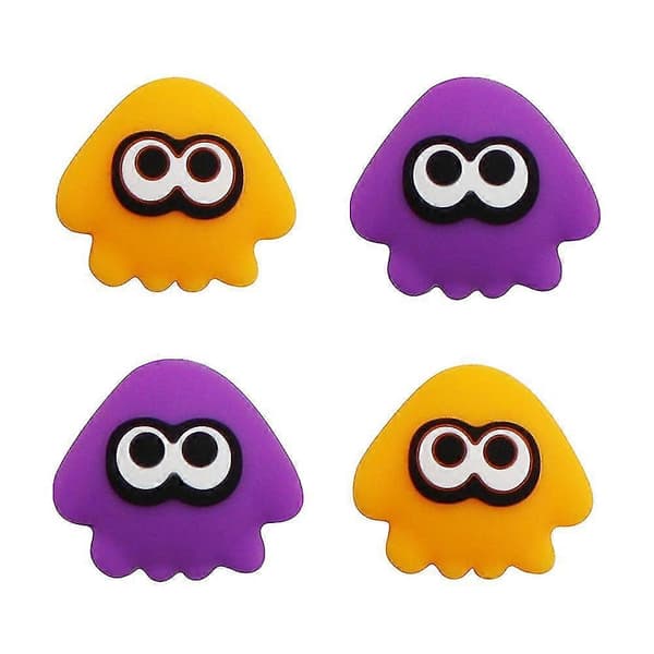 Søde Silikone Blæksprutte Switch Thumb Grips Cover Joystick Caps Til Splatoon Nintendo Switch/oled Lite Controller Yellow and Purple