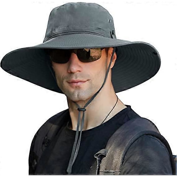 Solhatt for menn, UPF50 Vanntett Bredbremmet Boonie-hatt Solhatt Fiskehatt for Safari Vandring Strand Hage Grey