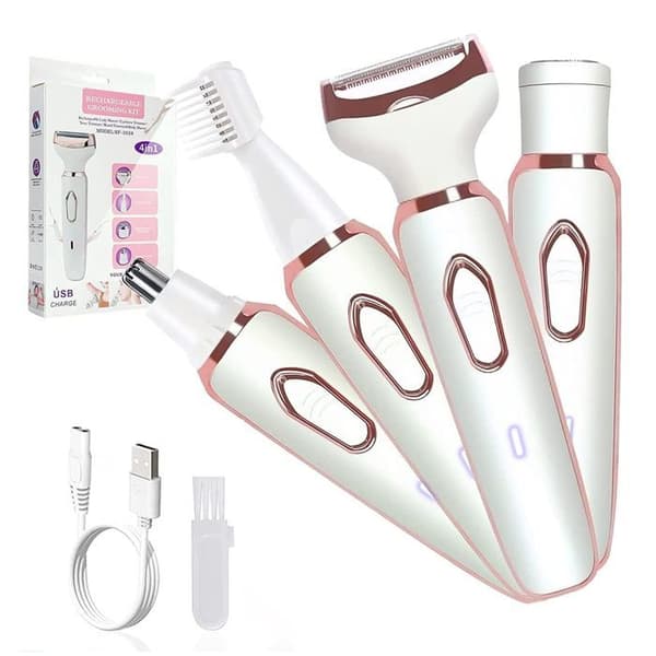 4-i-1 Elektrisk Epilator til Kvinder / Multifunktionelt Elektrisk Epilatorsæt / Bikini Trimmer til Kvinder, Hvid