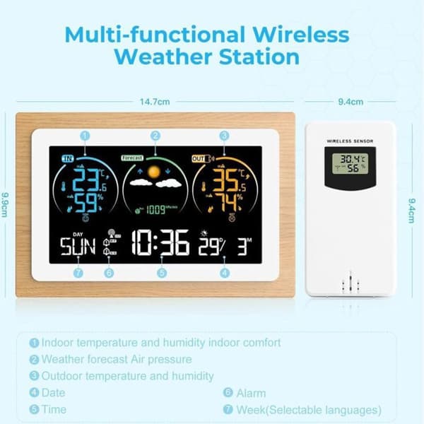 Trådløs innendørs/utendørs værstasjon med sensor, digitalt termometer og hygrometer